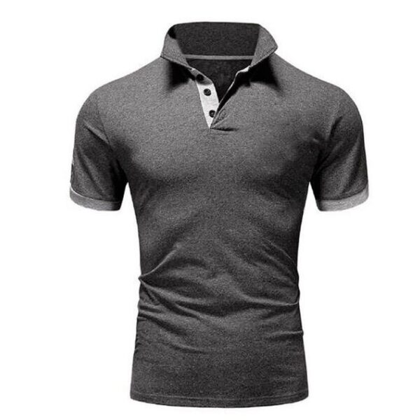 Mens Formal Shirts Casual Round Neck Short Sleeved T-shirt Polos - Grey - Image 2