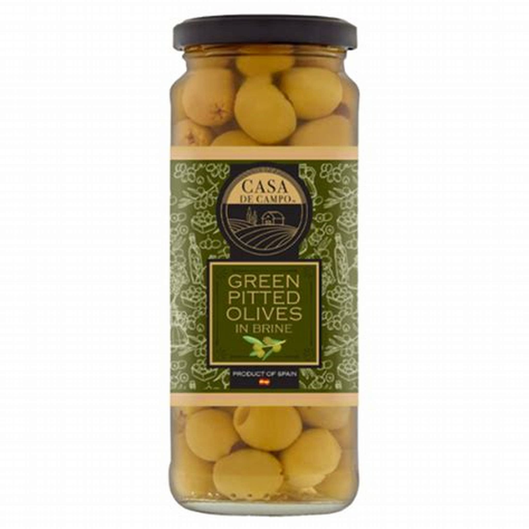 CASA DE CAMPO GREEN PITTED OLIVES 340G