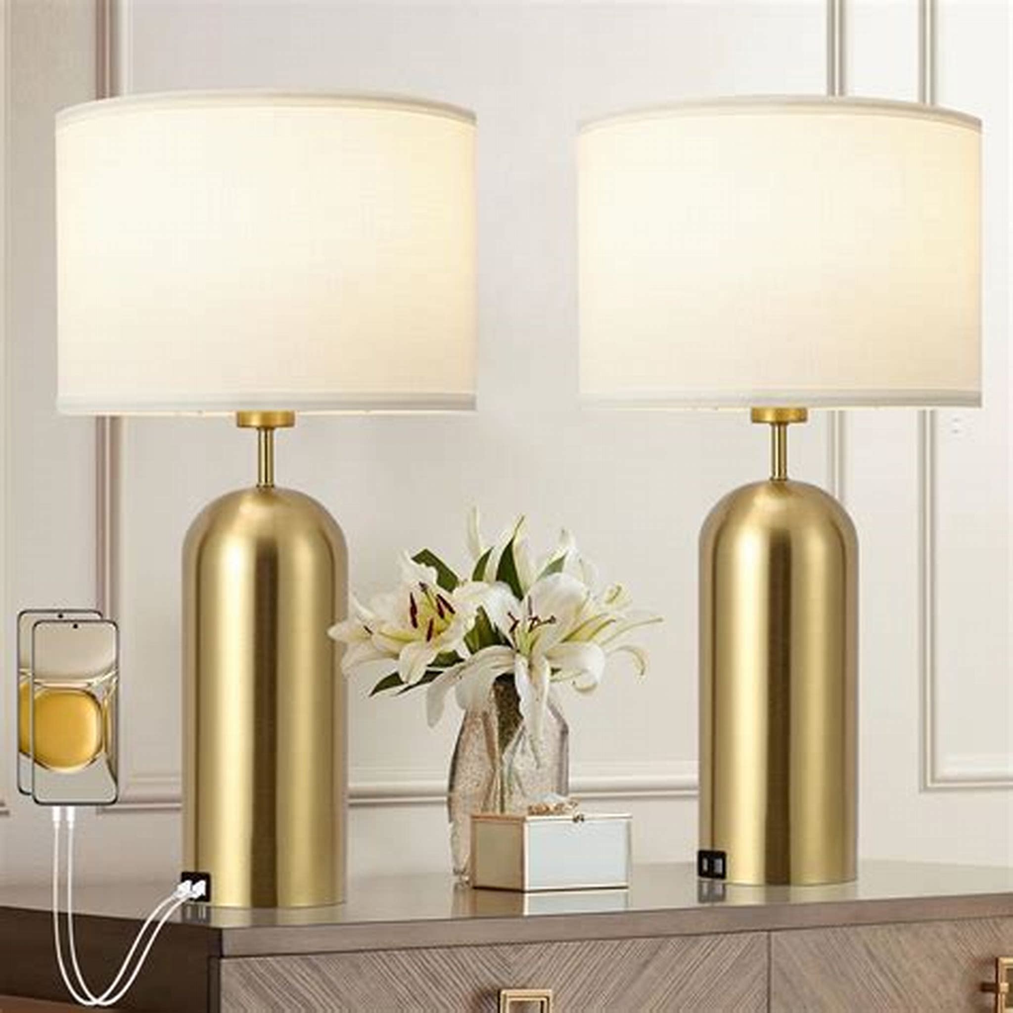 BED SIDE LAMP WHITE & GOLD
